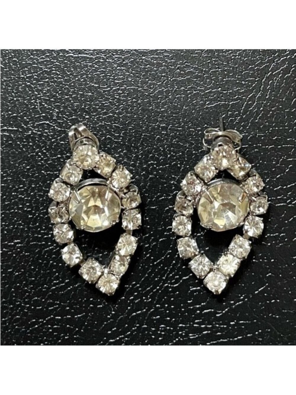 Vintage 80s Rhinestone Teardrop Earrings Posts